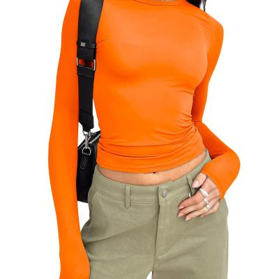 Women's Clothing Fashion Slim Long-sleeved Pullovers Tops Solid Causal Fit Shirts - titoama