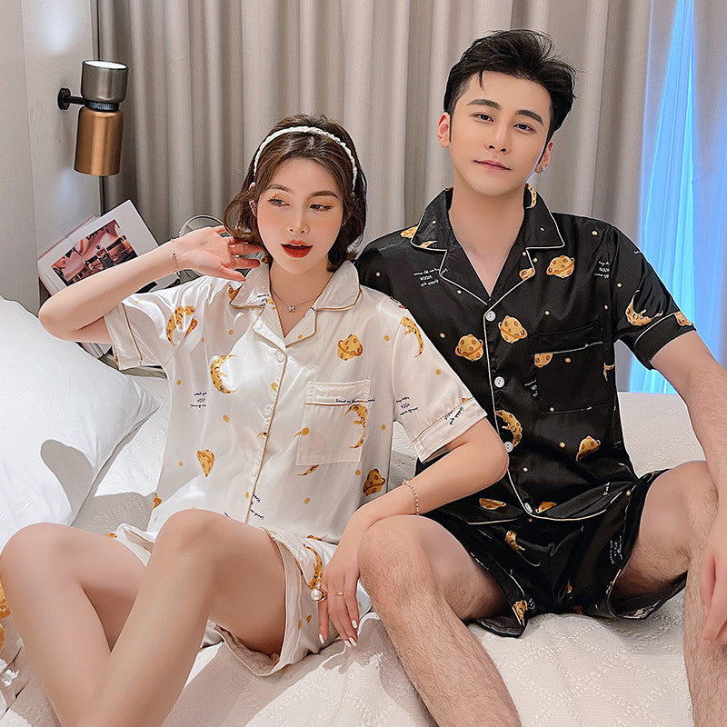 Couple Pajamas Ice Silk Summer Short-sleeved Female - titoama