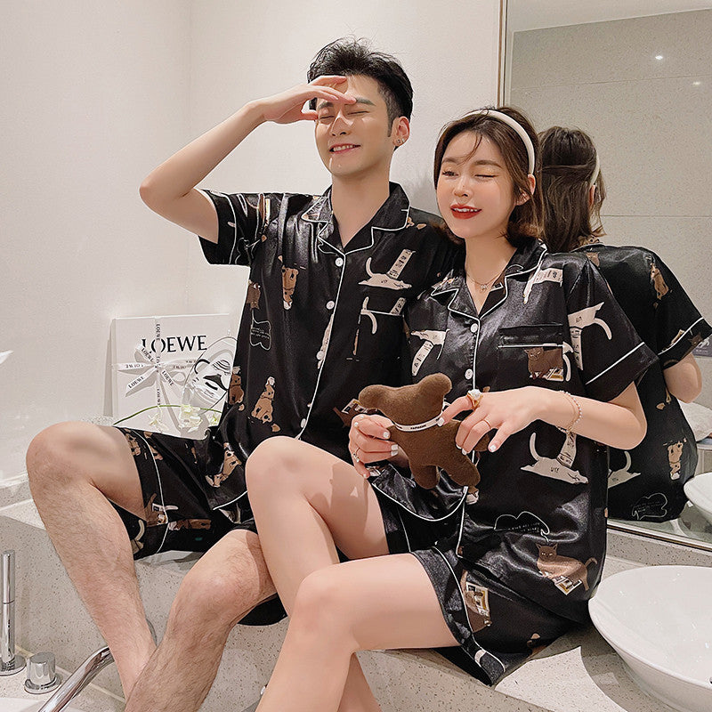 Couple Pajamas Ice Silk Summer Short-sleeved Female - titoama