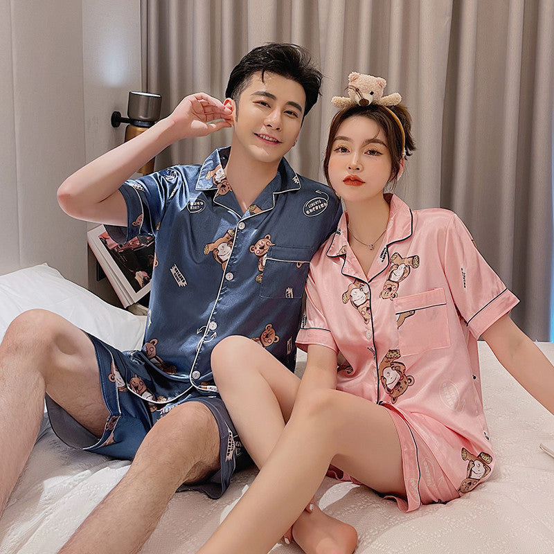Couple Pajamas Ice Silk Summer Short-sleeved Female - titoama