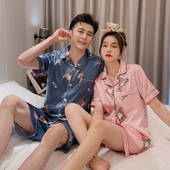 Couple Pajamas Ice Silk Summer Short-sleeved Female - titoama