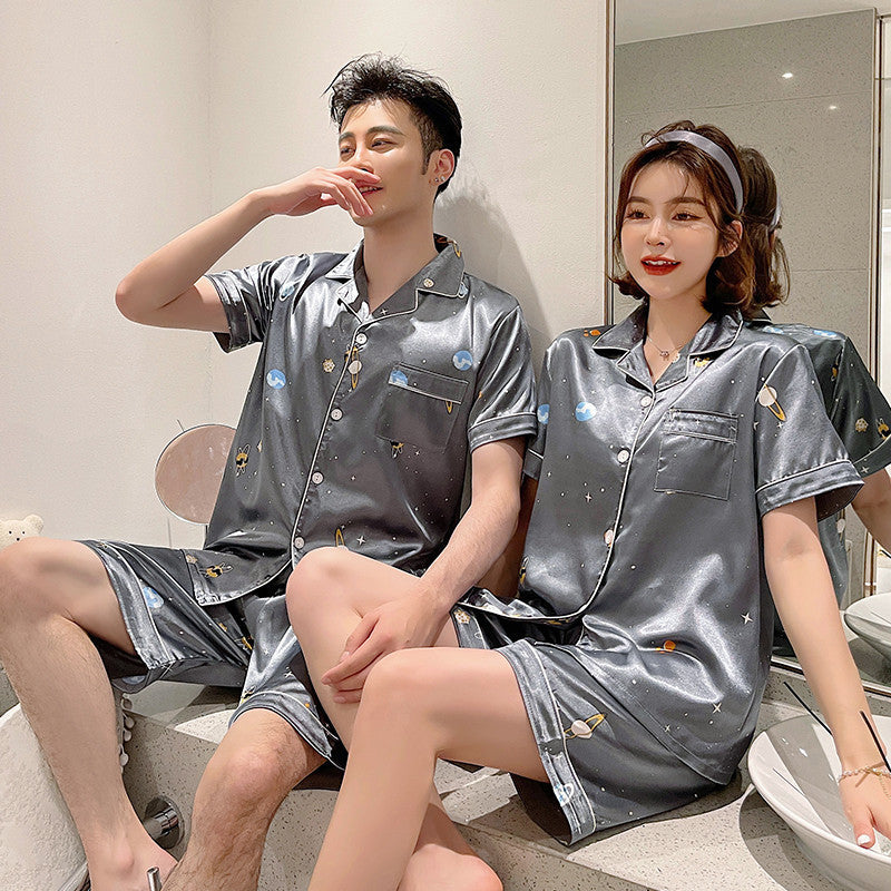 Couple Pajamas Ice Silk Summer Short-sleeved Female - titoama
