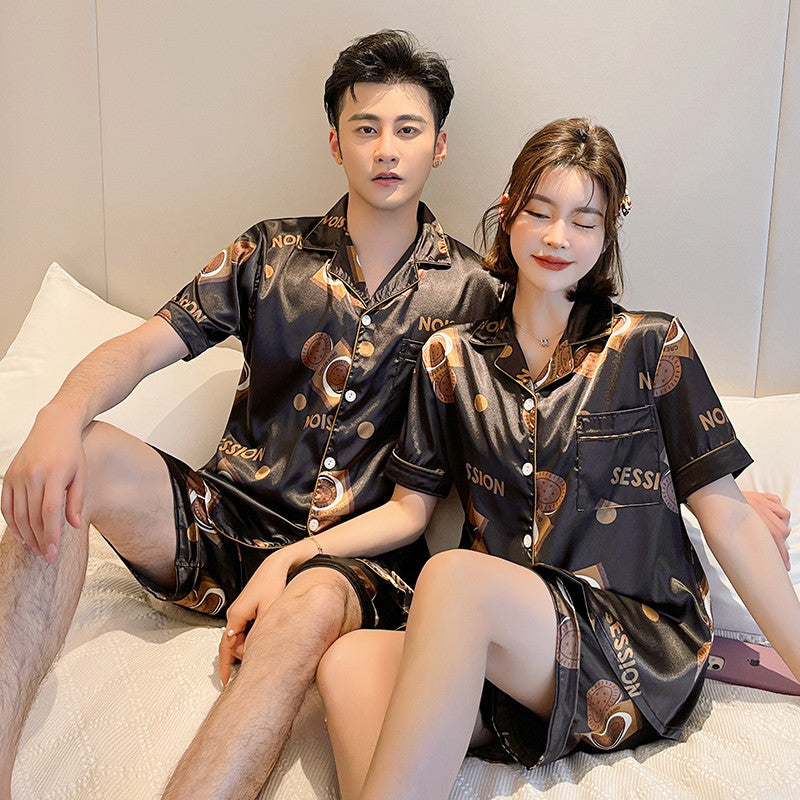 Couple Pajamas Ice Silk Summer Short-sleeved Female - titoama