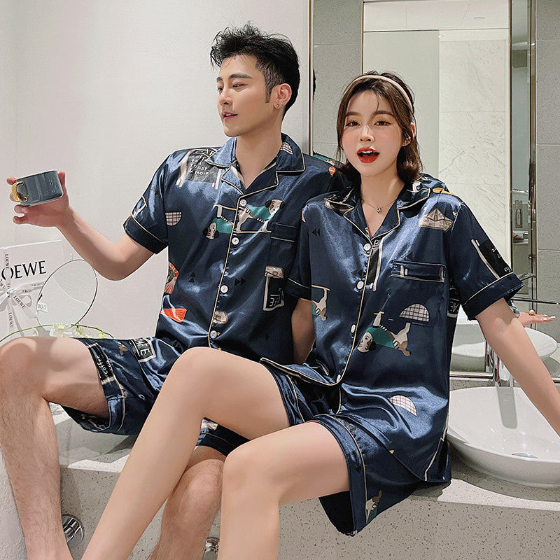 Couple Pajamas Ice Silk Summer Short-sleeved Female - titoama