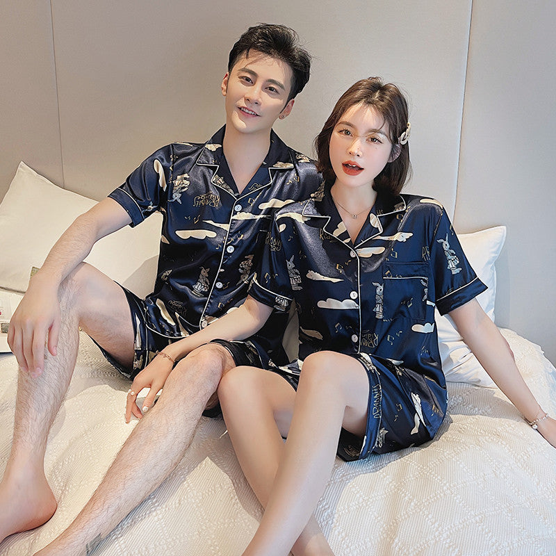 Couple Pajamas Ice Silk Summer Short-sleeved Female - titoama