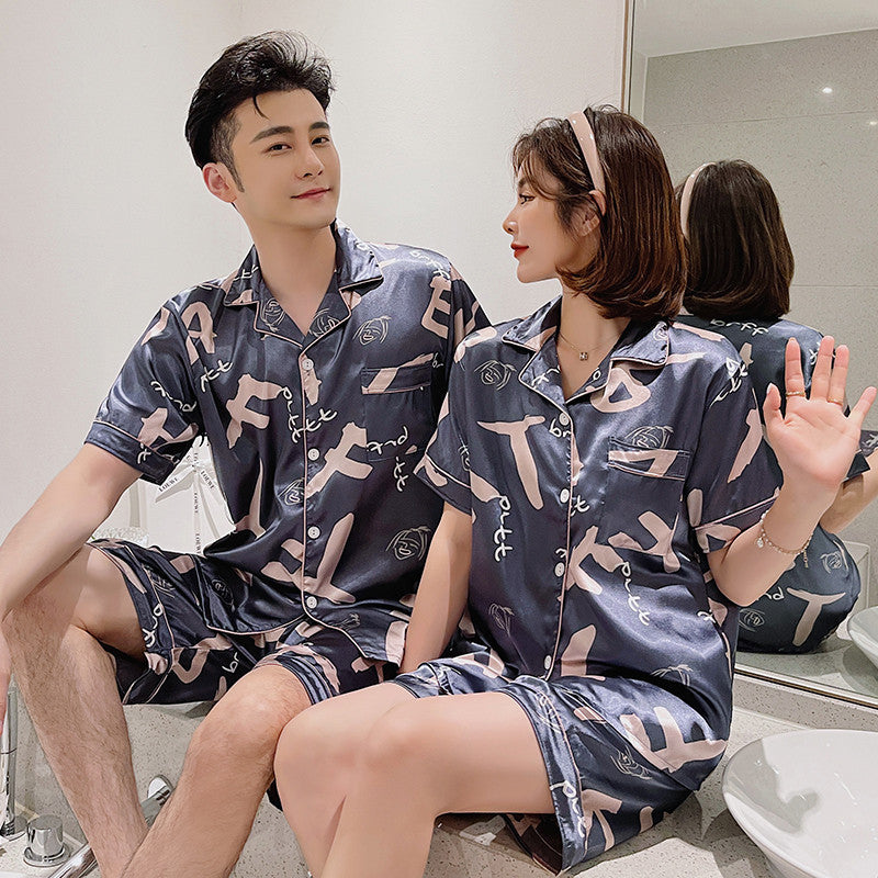 Couple Pajamas Ice Silk Summer Short-sleeved Female - titoama