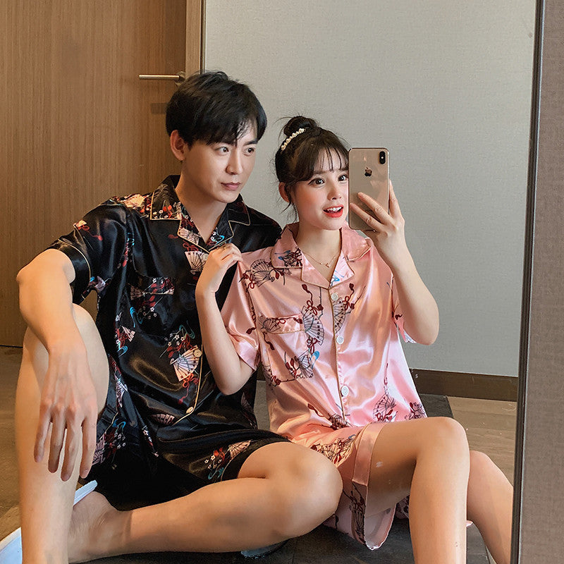 Couple Pajamas Ice Silk Summer Short-sleeved Female - titoama