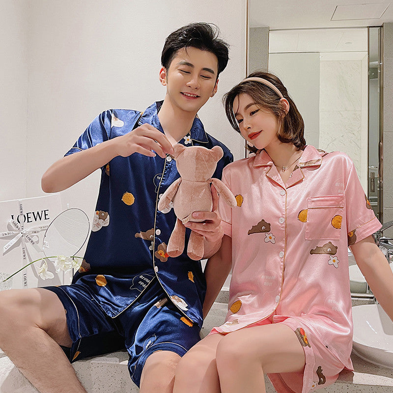 Couple Pajamas Ice Silk Summer Short-sleeved Female - titoama