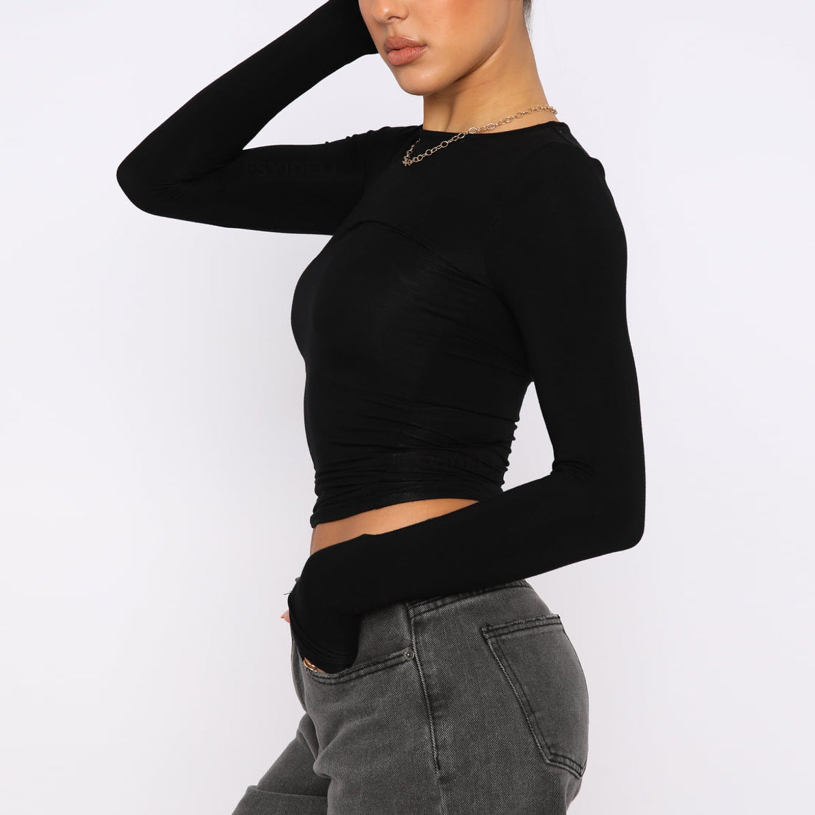 Women's Clothing Fashion Slim Long-sleeved Pullovers Tops Solid Causal Fit Shirts - titoama