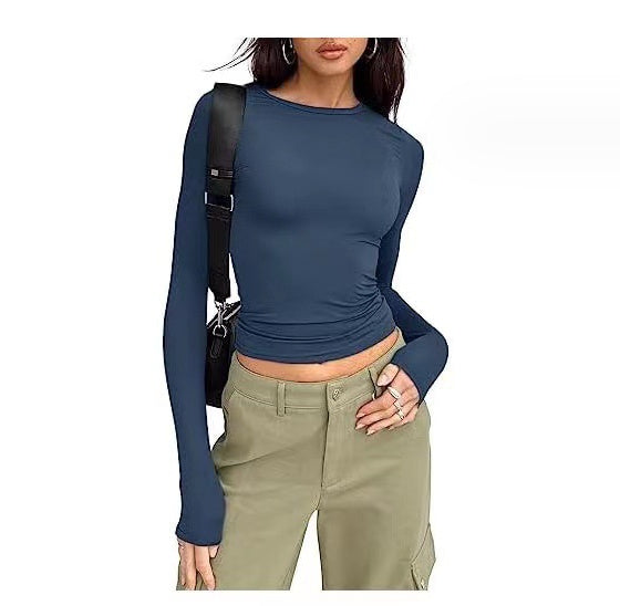 Women's Clothing Fashion Slim Long-sleeved Pullovers Tops Solid Causal Fit Shirts - titoama
