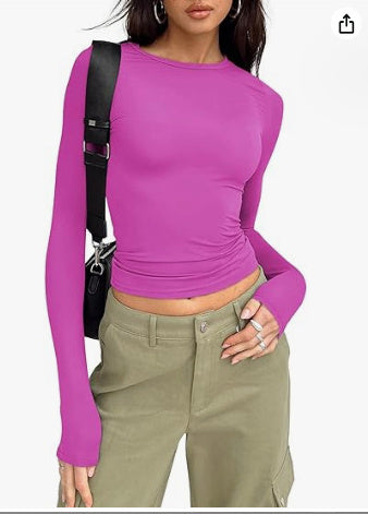 Women's Clothing Fashion Slim Long-sleeved Pullovers Tops Solid Causal Fit Shirts - titoama