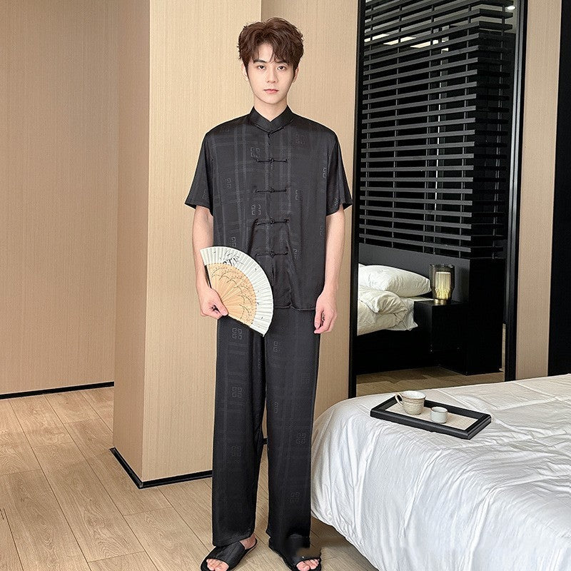 Summer Men's Pajamas Ice Silk Trousers Short Sleeve Suit - titoama