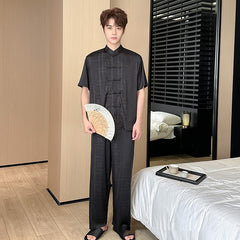 Summer Men's Pajamas Ice Silk Trousers Short Sleeve Suit - titoama