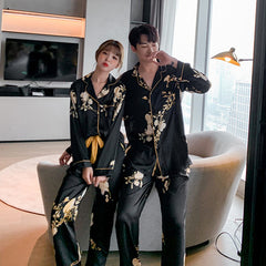 Black Imitation Silk Can Be Worn Outside Couple Pajamas Women - titoama