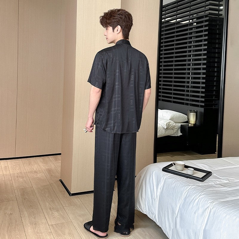 Summer Men's Pajamas Ice Silk Trousers Short Sleeve Suit - titoama