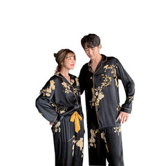 Black Imitation Silk Can Be Worn Outside Couple Pajamas Women - titoama
