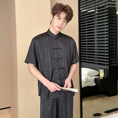 Summer Men's Pajamas Ice Silk Trousers Short Sleeve Suit - titoama