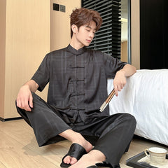 Summer Men's Pajamas Ice Silk Trousers Short Sleeve Suit - titoama