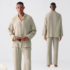 Woven Gauze Pajamas Men's Spring And Autumn Thin Homewear Suit - titoama