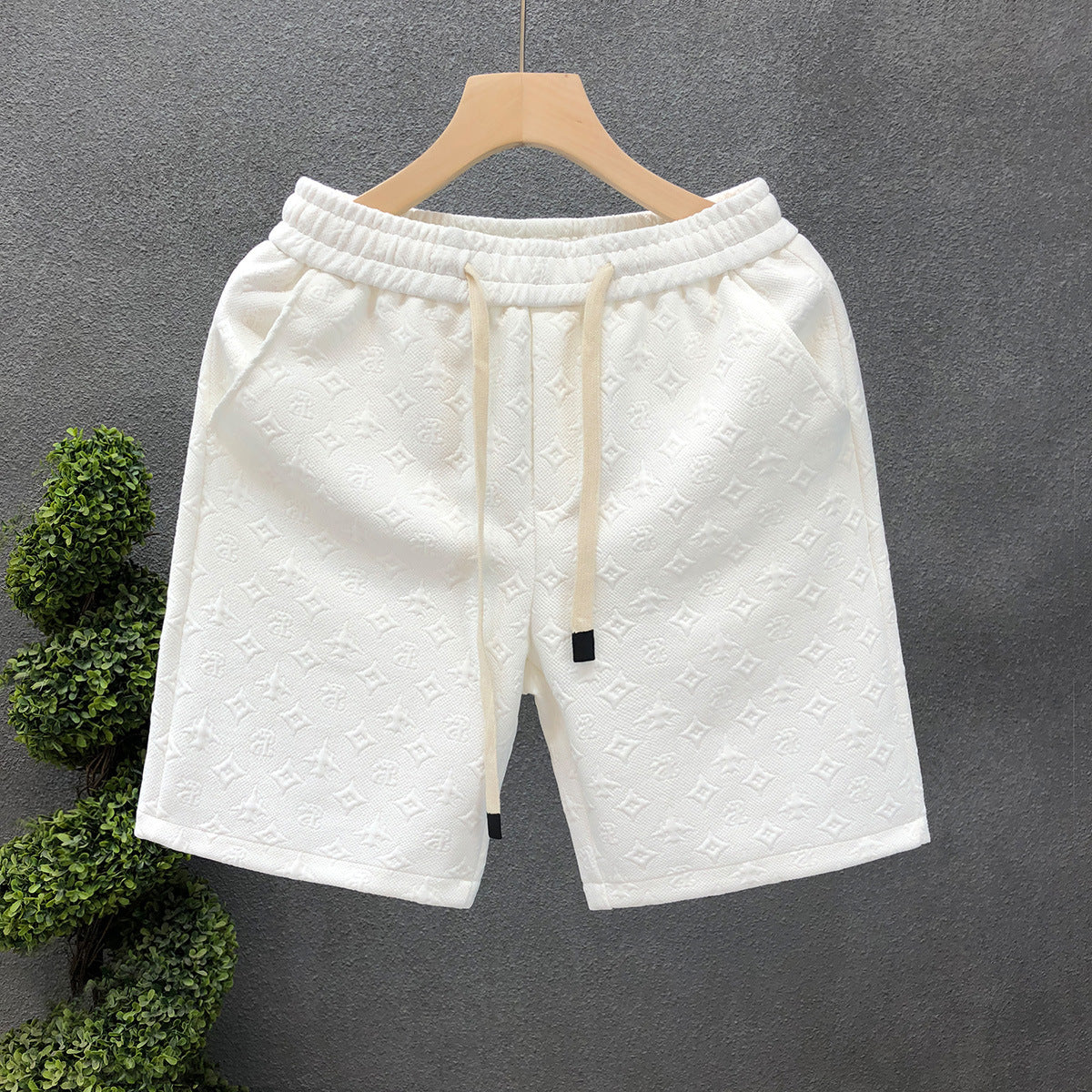 White Jacquard Shorts For Men Shorts - titoama