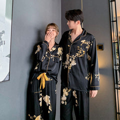 Black Imitation Silk Can Be Worn Outside Couple Pajamas Women - titoama