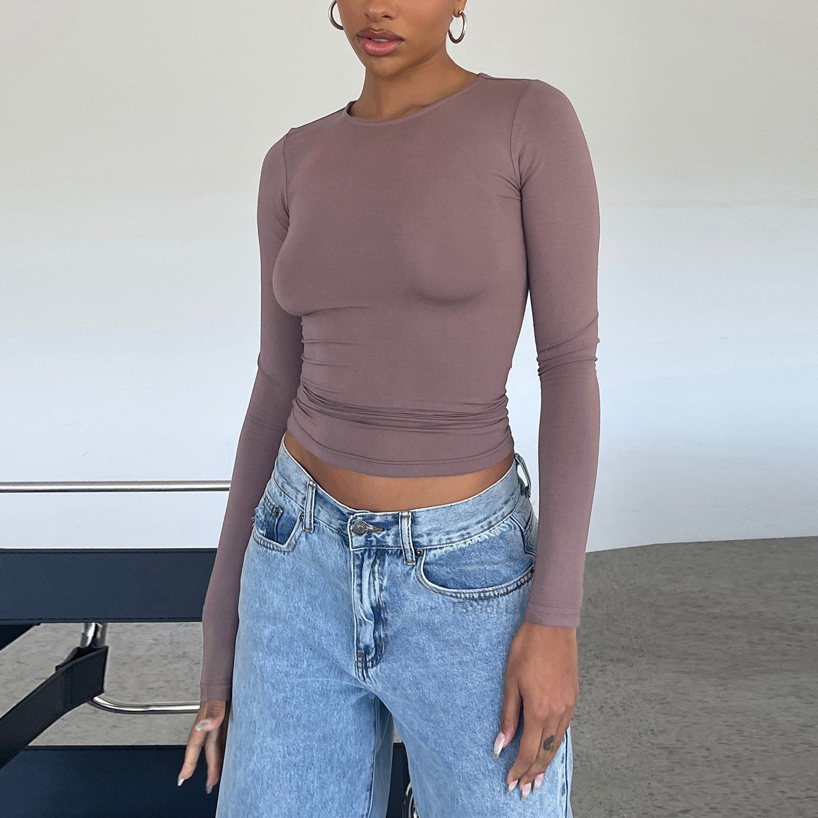 Women's Clothing Fashion Slim Long-sleeved Pullovers Tops Solid Causal Fit Shirts - titoama